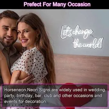 Horseneon Let's Change the World Neon Led Sign, White Neon Signs for Wall Decor, Neon Lights Signs with USB Powered for Bedroom, Living room, Wall Hanging Decor