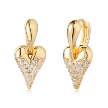 MTMY 14K Gold Plated Simple Elegant Heart Hoop Earrings for Women