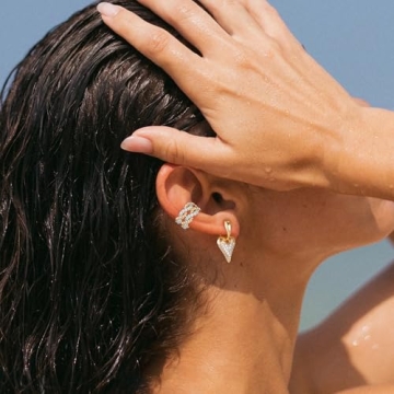 Elegant 14K Gold Plated Heart CZ Hoop Earrings for Women