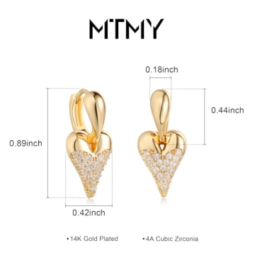 Elegant 14K Gold Plated Heart CZ Hoop Earrings for Women