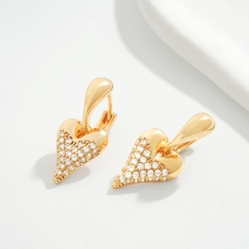 Elegant 14K Gold Plated Heart CZ Hoop Earrings for Women