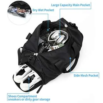 Gym Bag for Women, Workout Duffel Bag, Sports Gym Bags with Wet Pocket and Shoe Compartment