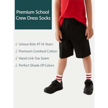 COTTON DAY Unisex School Kids Boys Girls Soft Cotton White Athletic Socks with Colorful Stripes 10-12 Years XL (12)