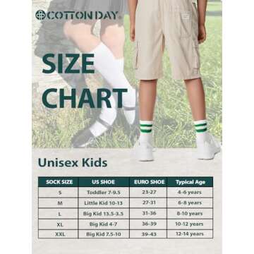 COTTON DAY Unisex School Kids Boys Girls Soft Cotton White Athletic Socks with Colorful Stripes 10-12 Years XL (12)