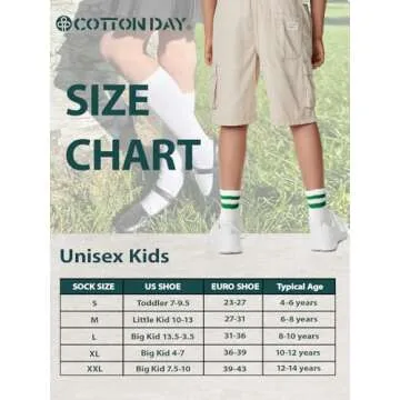 COTTON DAY Unisex School Kids Boys Girls Soft Cotton White Athletic Socks with Colorful Stripes 10-12 Years XL (12)