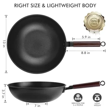 Teewe Carbon Steel Wok Pan with Lid - Versatile Nonstick Cookware
