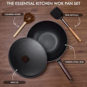 Teewe Carbon Steel Wok Pan with Lid - Versatile Nonstick Cookware