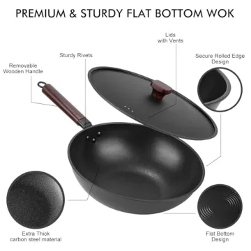 Teewe Carbon Steel Wok Pan with Lid - Versatile Nonstick Cookware