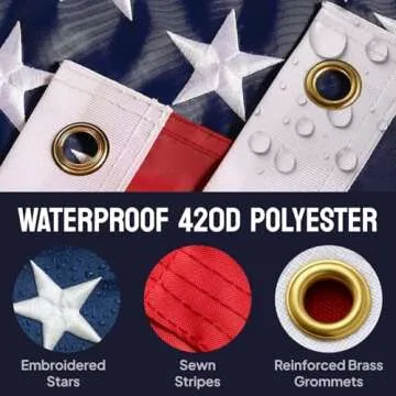 3x5 USA Flag - Embroidered & Durable for Outdoors