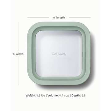 Caraway Glass Food Storage, 10 Cup Glass Container - Ceramic Coated Food Container - Easy to Store, Non Toxic, Non Stick Lunch Box Container with Glass Lids. Dishwasher, Oven, & Microwave Safe - Mist