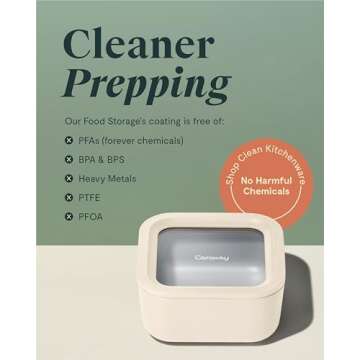 Caraway Glass Food Storage, 10 Cup Glass Container - Ceramic Coated Food Container - Easy to Store, Non Toxic, Non Stick Lunch Box Container with Glass Lids. Dishwasher, Oven, & Microwave Safe - Mist
