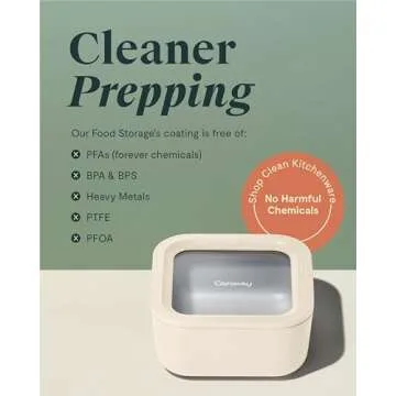 Caraway Glass Food Storage, 10 Cup Glass Container - Ceramic Coated Food Container - Easy to Store, Non Toxic, Non Stick Lunch Box Container with Glass Lids. Dishwasher, Oven, & Microwave Safe - Mist