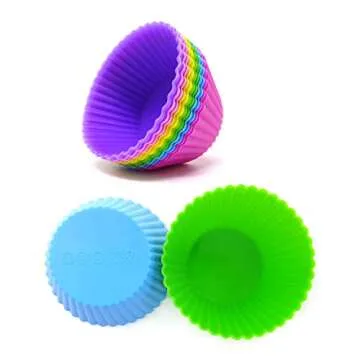 Honbay 12PCS Silicone Reusable Cake Cups Sets Baking Cups Nonstick Muffin Cups Cake Liners Molds Cupcake Holders for Making Muffin, Chocolate, Bread (6 Color, 2.76 Inch)