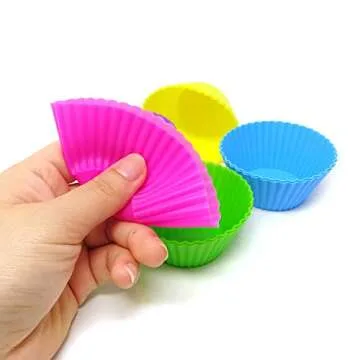 Honbay 12PCS Silicone Reusable Cake Cups Sets Baking Cups Nonstick Muffin Cups Cake Liners Molds Cupcake Holders for Making Muffin, Chocolate, Bread (6 Color, 2.76 Inch)