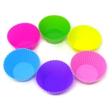 Honbay 12PCS Silicone Reusable Cake Cups Sets Baking Cups Nonstick Muffin Cups Cake Liners Molds Cupcake Holders for Making Muffin, Chocolate, Bread (6 Color, 2.76 Inch)