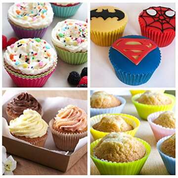 Honbay 12PCS Silicone Reusable Cake Cups Sets Baking Cups Nonstick Muffin Cups Cake Liners Molds Cupcake Holders for Making Muffin, Chocolate, Bread (6 Color, 2.76 Inch)