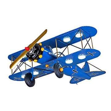 LITFAD Airplane Modern Art Deco Pendant Light Cartoon Biplane 8 Lights Chandelier Navy Blue Metal LED Suspended Light for Amusement Park Living Room Boys Bedroom Children's Room