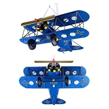 LITFAD Airplane Modern Art Deco Pendant Light Cartoon Biplane 8 Lights Chandelier Navy Blue Metal LED Suspended Light for Amusement Park Living Room Boys Bedroom Children's Room
