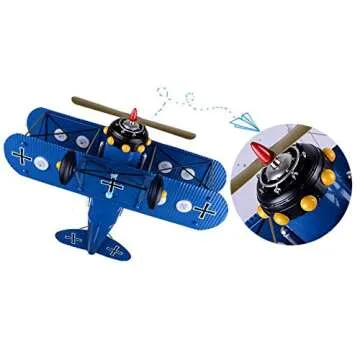 LITFAD Airplane Modern Art Deco Pendant Light Cartoon Biplane 8 Lights Chandelier Navy Blue Metal LED Suspended Light for Amusement Park Living Room Boys Bedroom Children's Room