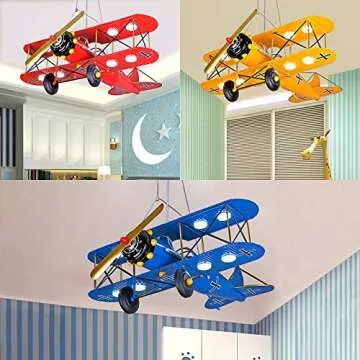 LITFAD Airplane Modern Art Deco Pendant Light Cartoon Biplane 8 Lights Chandelier Navy Blue Metal LED Suspended Light for Amusement Park Living Room Boys Bedroom Children's Room