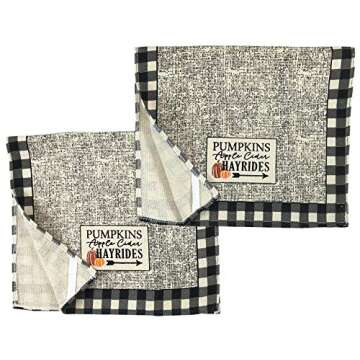 Serafina Home Farmhouse Black White Check Kitchen Towels and Pot Holder Set: Country Pumpkin Apple C...