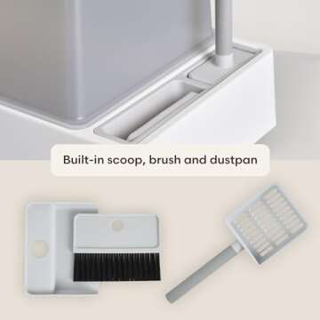 Tuft + Paw Cove Litter Box, High Sided Open Top Designer Litter Box for Large Cats, Built-in Scoop, Brush & Dustpan, Anti-Stick Plastic, Privacy Walls - White/Gray