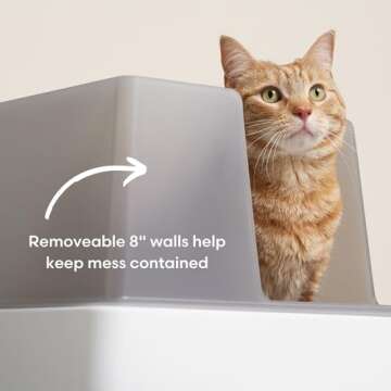 Tuft + Paw Cove Litter Box, High Sided Open Top Designer Litter Box for Large Cats, Built-in Scoop, Brush & Dustpan, Anti-Stick Plastic, Privacy Walls - White/Gray