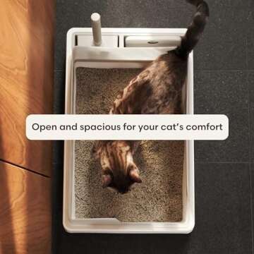 Tuft + Paw Cove Litter Box, High Sided Open Top Designer Litter Box for Large Cats, Built-in Scoop, Brush & Dustpan, Anti-Stick Plastic, Privacy Walls - White/Gray