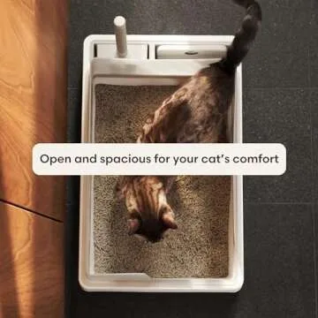 Tuft + Paw Cove Litter Box, High Sided Open Top Designer Litter Box for Large Cats, Built-in Scoop, Brush & Dustpan, Anti-Stick Plastic, Privacy Walls - White/Gray