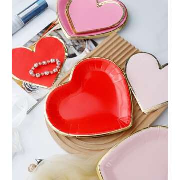Valentines Day Plates and Napkins Party Supplies - Serves 30 - Assorted 3 Colors Includes Paper Plates and Napkins for Valentine Decor Party Supplies Valentines Day Decor Valentine's Day Decorations