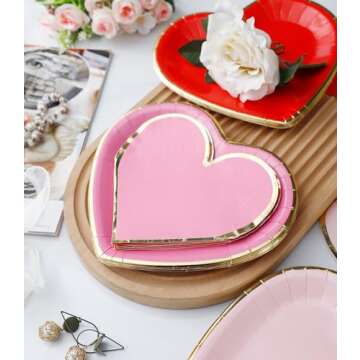 Valentines Day Plates and Napkins Party Supplies - Serves 30 - Assorted 3 Colors Includes Paper Plates and Napkins for Valentine Decor Party Supplies Valentines Day Decor Valentine's Day Decorations