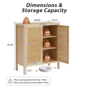 affeivul Mid Century Sideboard Cabinet, Rattan Sideboard Buffet Cabinet with Storage 2 Doors and 2 S...
