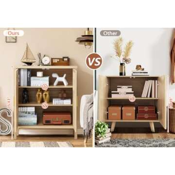 affeivul Mid Century Sideboard Cabinet, Rattan Sideboard Buffet Cabinet with Storage 2 Doors and 2 Shelves, Kitchen Sideboard Cabinet/Dining Room Credenza, for Entryway Shoe, Living Room Under TV