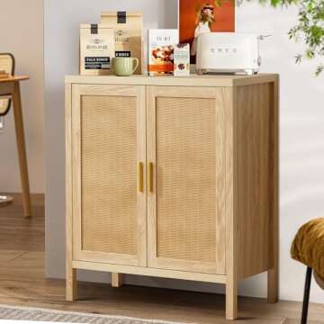 affeivul Mid Century Sideboard Cabinet, Rattan Sideboard Buffet Cabinet with Storage 2 Doors and 2 Shelves, Kitchen Sideboard Cabinet/Dining Room Credenza, for Entryway Shoe, Living Room Under TV