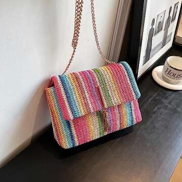 Kisummy Stylish Striped Straw Handbag for Women