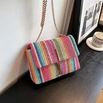 Kisummy Stylish Striped Straw Handbag for Women