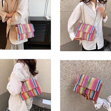 Kisummy Stylish Striped Straw Handbag for Women