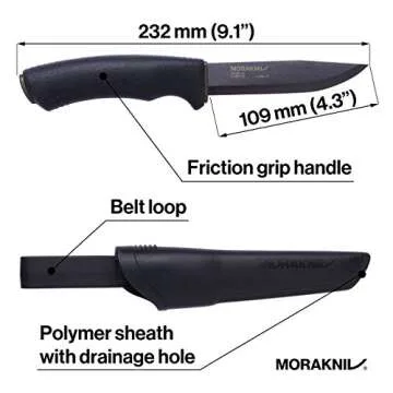Morakniv Carbon Steel Fixed-Blade Bushcraft Knife with Sheath, Black, 4.3 Inch