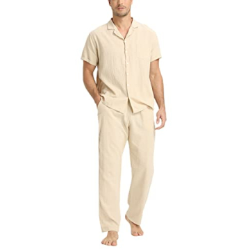 RPOVIG Linen Shirt Pants Outfits: Men's Casual 2 Piece Set for Weddings & More