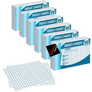 Omura Grid Index Cards 3" x 5", White, Pack 6 x 100 Sheets