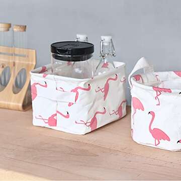 Lawei 9 Pack Mini Canvas Storage Bins - Collapsible Canvas Shelf Basket Nursery Organizer Box with Handles for Nursery Kids Bathroom Home Office