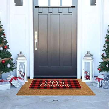 EasyAcc Christmas Decoration Outdoor Indoor Doormat for Entryway, 30 x 17 inches Entrance Welcome Door Mat Non Slip Washable Front Door Mats Stripes Rug - Red and Black