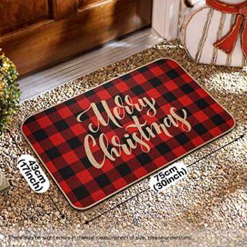 EasyAcc Christmas Decoration Outdoor Indoor Doormat for Entryway, 30 x 17 inches Entrance Welcome Door Mat Non Slip Washable Front Door Mats Stripes Rug - Red and Black