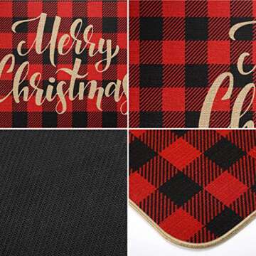 EasyAcc Christmas Decoration Outdoor Indoor Doormat for Entryway, 30 x 17 inches Entrance Welcome Door Mat Non Slip Washable Front Door Mats Stripes Rug - Red and Black