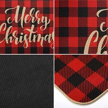 EasyAcc Christmas Decoration Outdoor Indoor Doormat for Entryway, 30 x 17 inches Entrance Welcome Door Mat Non Slip Washable Front Door Mats Stripes Rug - Red and Black