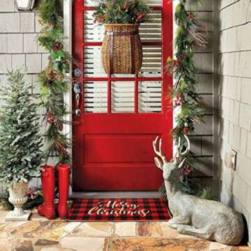 EasyAcc Christmas Decoration Outdoor Indoor Doormat for Entryway, 30 x 17 inches Entrance Welcome Door Mat Non Slip Washable Front Door Mats Stripes Rug - Red and Black