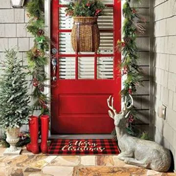 EasyAcc Christmas Decoration Outdoor Indoor Doormat for Entryway, 30 x 17 inches Entrance Welcome Door Mat Non Slip Washable Front Door Mats Stripes Rug - Red and Black