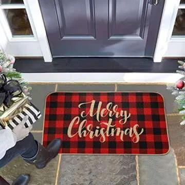 EasyAcc Christmas Decoration Outdoor Indoor Doormat for Entryway, 30 x 17 inches Entrance Welcome Door Mat Non Slip Washable Front Door Mats Stripes Rug - Red and Black