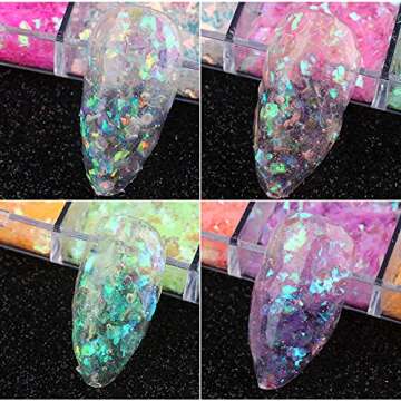 Mermaid Flake Nail Glitter Sequins, CHANGAR Iridescent Ice Slag Nail Glitter Colorful Fluorescent Glass Paper Nail Sticker Holographic Nail Glitter for Make Up DIY Nail Decoration
