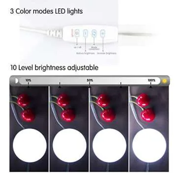 Minetom Vanity Lights, 10 Pcs Led Vanity Makeup Light for Mirror Stick on Lights with Dimmable & 3 Color Modes Light Bulbs in Bedroom Bathroom Dressing Room (Mirror Not Included)